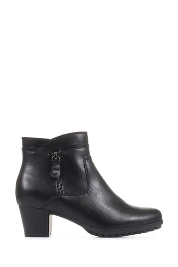 Pavers Block Heel Black Ankle Boots