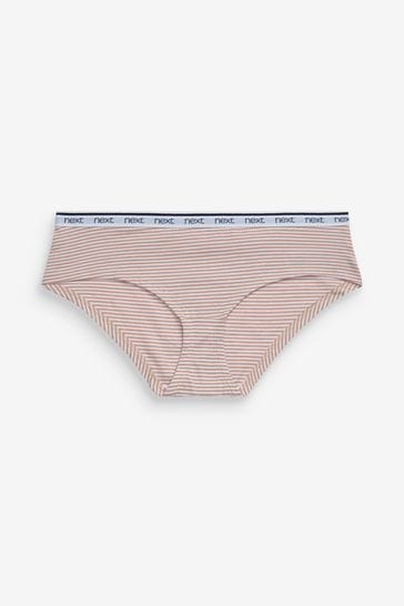 Pink/Blue Stripe Short Cotton Rich Logo Knickers 4 Pack