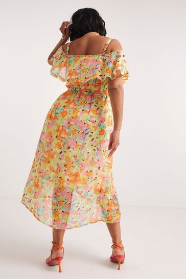 Buy Simply Be Green Floral Bardot Floral Midi Dress from Next Denmark