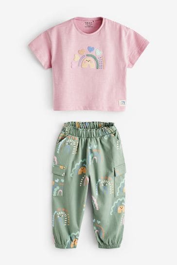 Pink Pastel Rainbow Sleeveless T-Shirt and Cargo Trousers Set (3mths-7yrs)