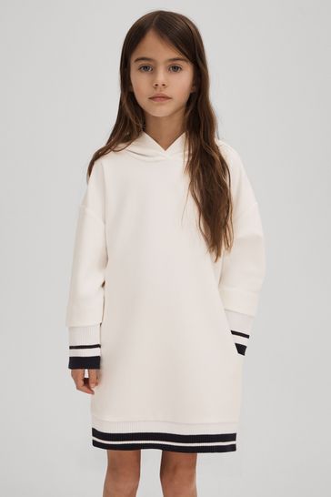 Reiss Ecru Leandra Junior Relaxed Jersey Hooded Dress