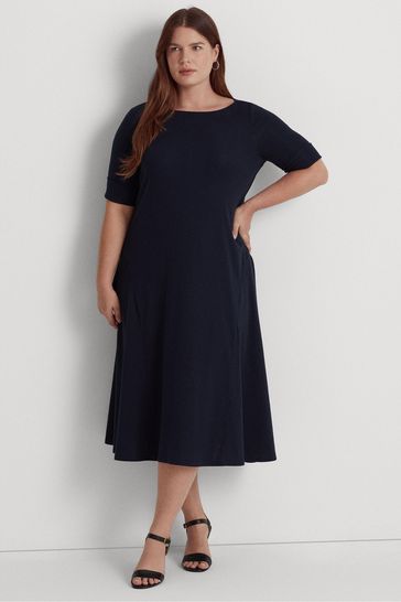 Buy Lauren Ralph Lauren Blue Stretch Cotton Midi Dress