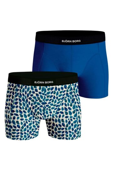 Bjorn Borg Blue/Patterned Premium Cotton Stretch Boxer 2 Pack