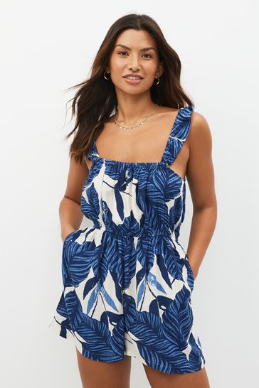 Blue Floral Frill Playsuit