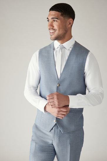 Blue Textured Suit Waistcoat