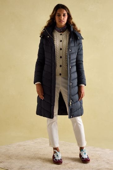 Joules long navy padded coat shop