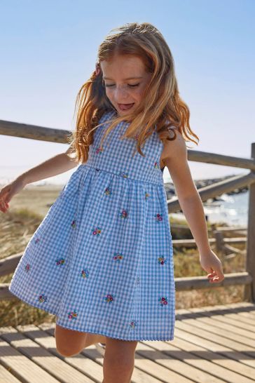 Blue gingham overall dress 2025