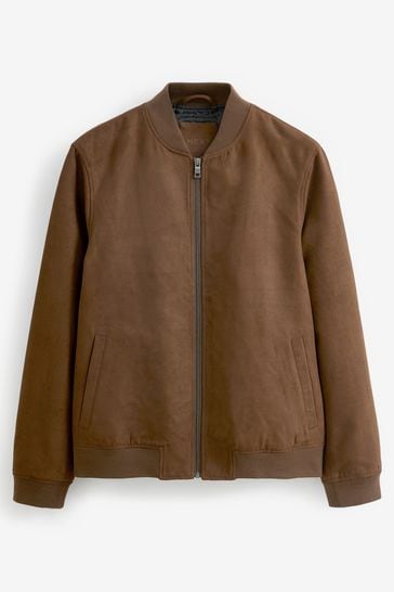 Brown Faux Suede Bomber Jacket
