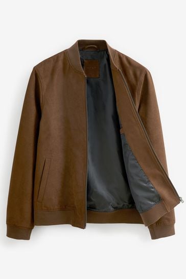 Brown Faux Suede Bomber Jacket