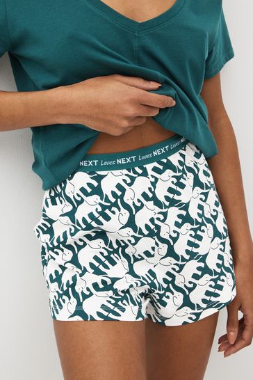 Teal Blue Elephant Cotton Short Sleeve Pyjamas