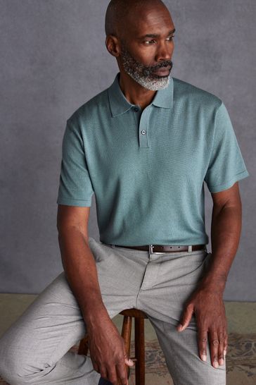 Sage Green Knitted Premium Merino Wool Regular Fit Polo Shirt