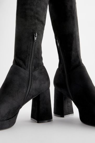 Buy Black Forever Comfort Platform Sock Over The Knee Boots from