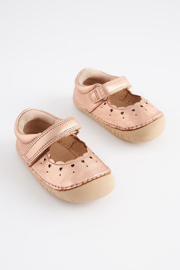 Rose Gold Pink Leather Wide Fit (G) Crawler Mary Jane Shoes