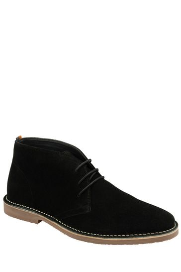 Frank Wright Black Mens Suede Lace-Up Desert Boots