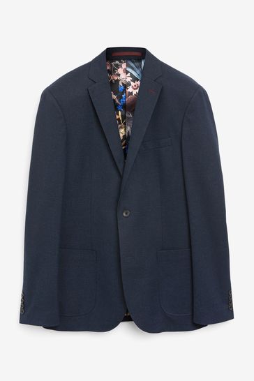 Navy Blue Slim Textured Blazer