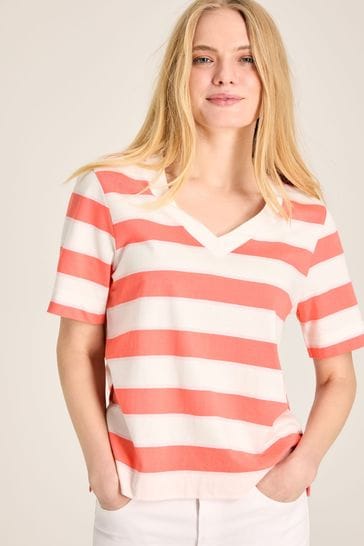 Joules Darcey Pink stripe V-Neck T-Shirt