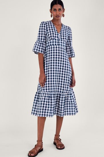Blue gingham deals midi dress