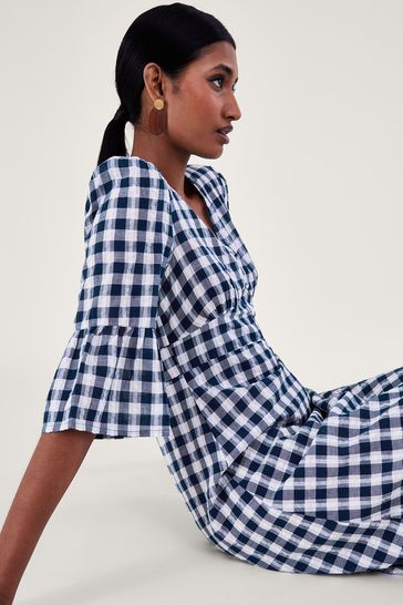 Blue gingham deals midi dress