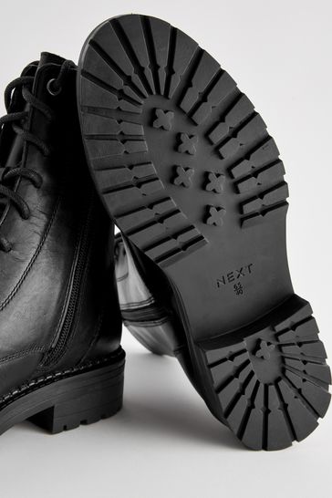 Black Extra Wide Fit Forever Comfort Leather Lace Up Boots
