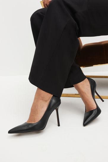 Black Forever Comfort® Leather Point Toe Court Shoes