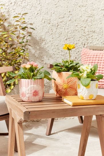 Set of 3 Pink Outdoor Ceramic Floral Planter