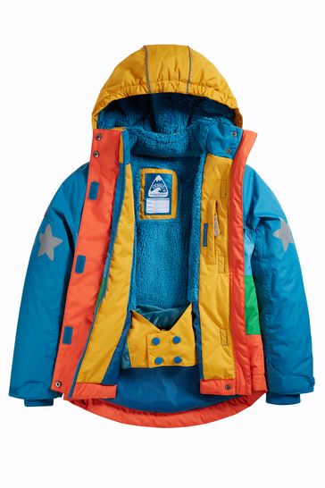 Blue and orange ski jacket store