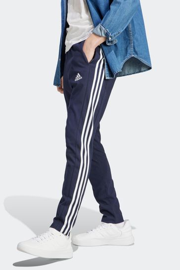 adidas Blue Sportswear Essentials Single Jersey Tapered Open Hem 3 Stripes Joggers