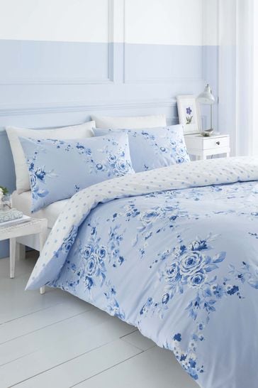 Catherine Lansfield Blue Canterbury Floral Duvet Cover and Pillowcase Set