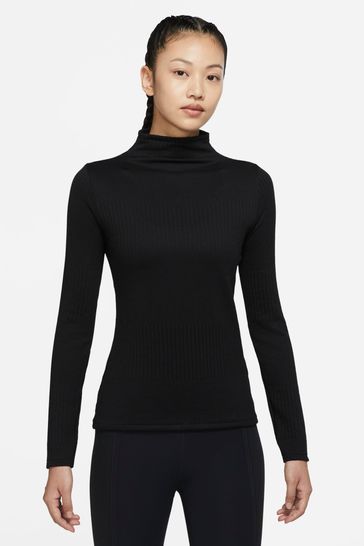 Nike Black Yoga Luxe Long Sleeved Ribbed Top