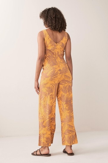Buy Ochre Yellow Floral Linen Blend Jumpsuit from Next Luxembourg