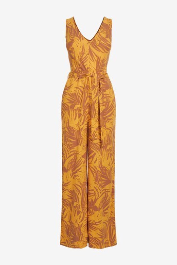Buy Ochre Yellow Floral Linen Blend Jumpsuit from Next Lithuania