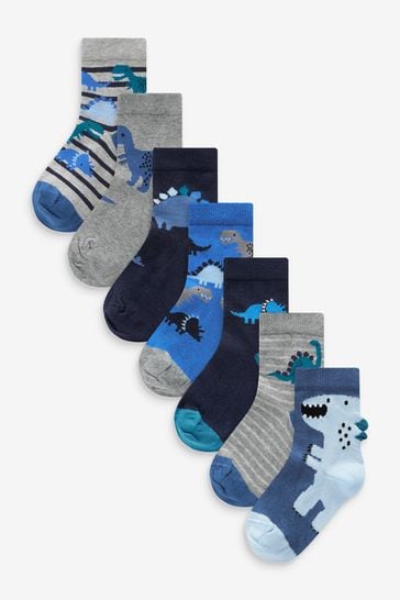 Pack de 7 calcetines con detalle de dinosaurios en azul con alto contenido de algodón