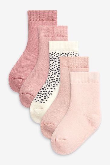 Pink 5 Pack Towelling Socks (0mths-2yrs)