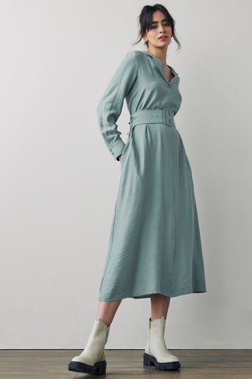 Buy Belted Long Sleeve Midi Dress from 
