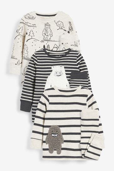 Monochrome Yeti Snuggle Pyjamas 3 Pack (9mths-12yrs)