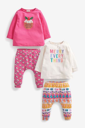 Pink 4 Piece Baby Wrap Tops And Leggings Set