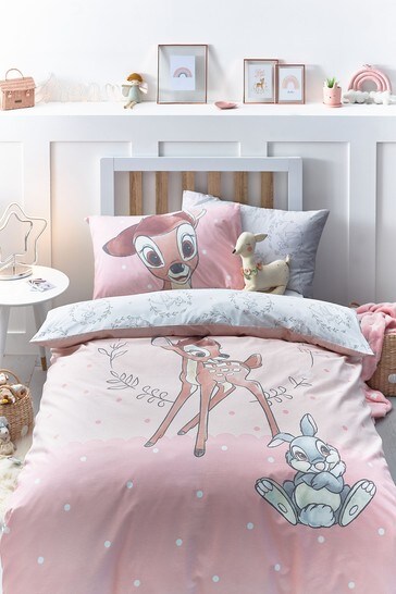 Pink Disney Bambi 100% Cotton Reversible Duvet Cover and Pillowcase Set