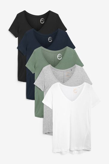 Pack de 5 camisetas holgadas con cuello en V y diseño multicolor