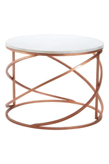 White and rose top gold side table