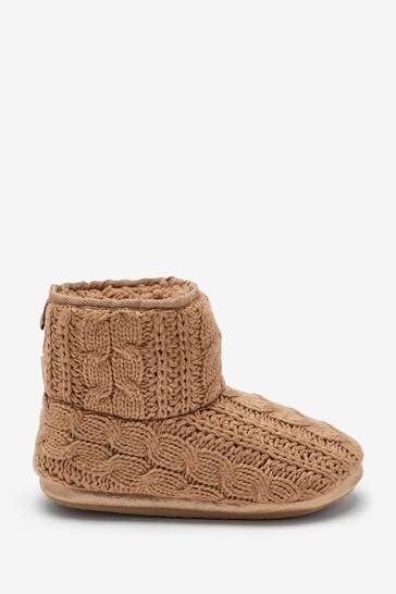 Rust Brown Knitted Boot Slippers