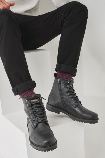 Black Tall Zip Cleated Boots