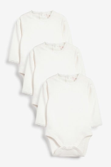 Ecru White Berry Red Pointelle Long Sleeve Bodysuits 3 Pack