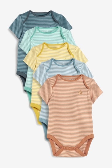 Striped Baby 5 Pack Short Sleeve Bodysuits (0mths-3yrs)