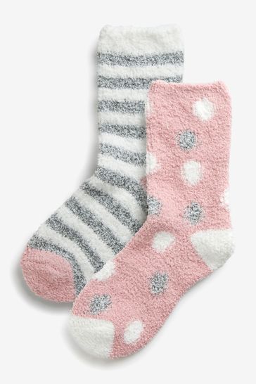 Grey/Pink/White Cosy Bed Socks 2 Pack