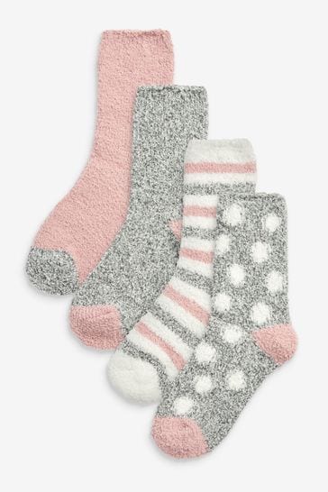 Grey/Pink/White Cosy Bed Socks 4 Pack
