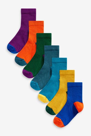 Multi Brights Cotton Rich Fine Rib Socks 7 Pack