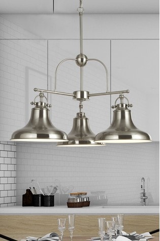 Searchlight Helix 3 Light Satin Silver Industrial Style Pendant
