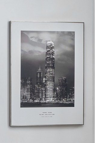 Pacific Black Mono Hong Kong Print With Silver Frame