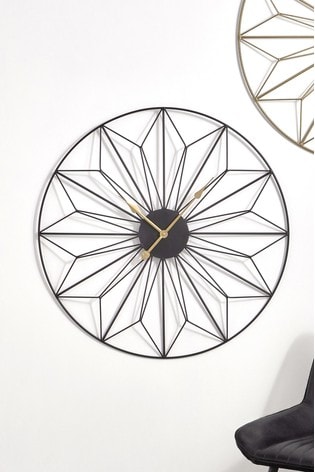 Pacific Black Black & Gold Metal Geo Design Round Wall Clock