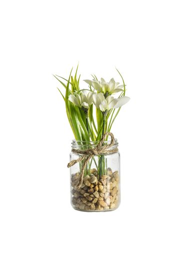 Gallery Home Green Artificial Snowdrops In Glass Jar Artificial Flowers
